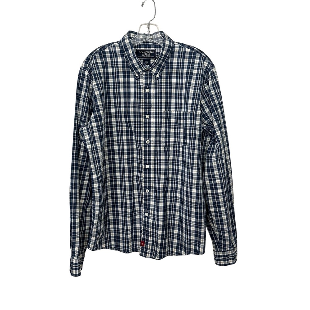 Abercrombie & Fitch Shirt Mens Large Blue White Plaid Muscle Fit Button Down